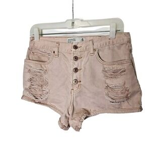 Abercrombie & Fitch High Rise Distressed Denim Shorts Pink Size‎ 6 W 28